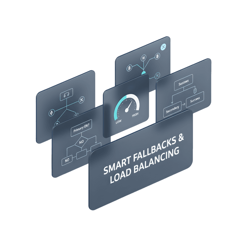 Bifrost - Adaptive Routing & Failover - Illustration showing MegaLLM's unified API gateway connecting to multiple AI providers
